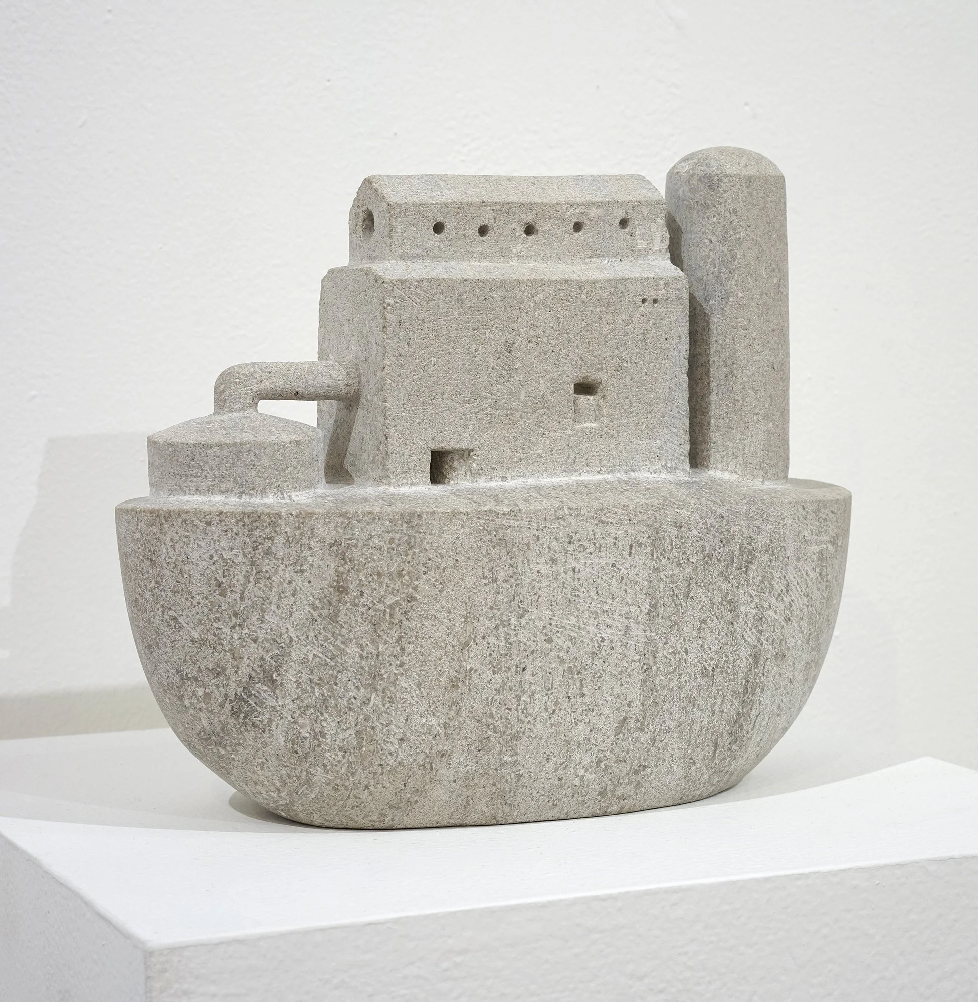 Factory Boat - 4.25” x 9.5” x 7.75”, limestone, 2021. Sold.