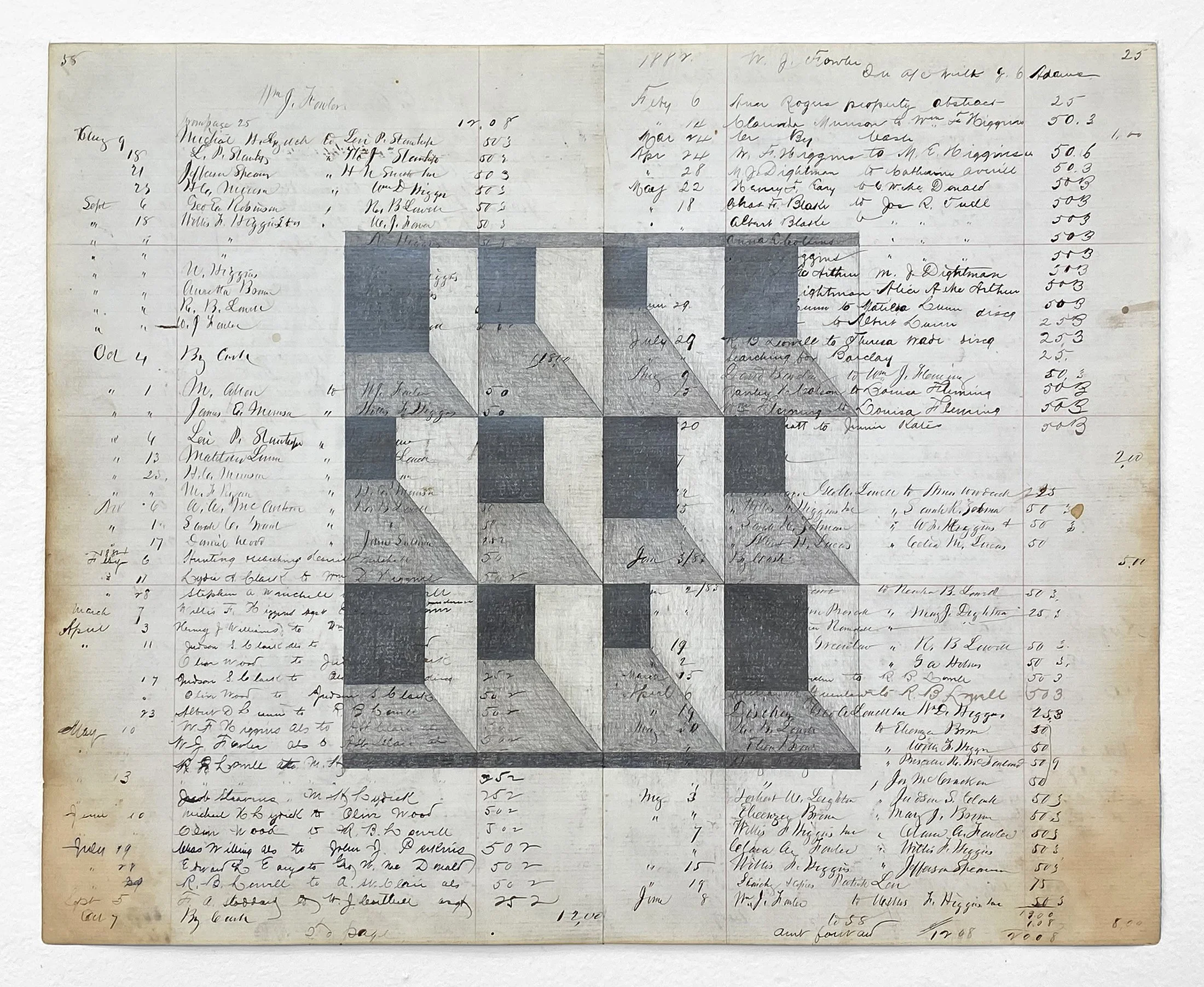 #13 - 13 3/8” x 17 1/2”, graphite on antique ledger paper, 2022. $500