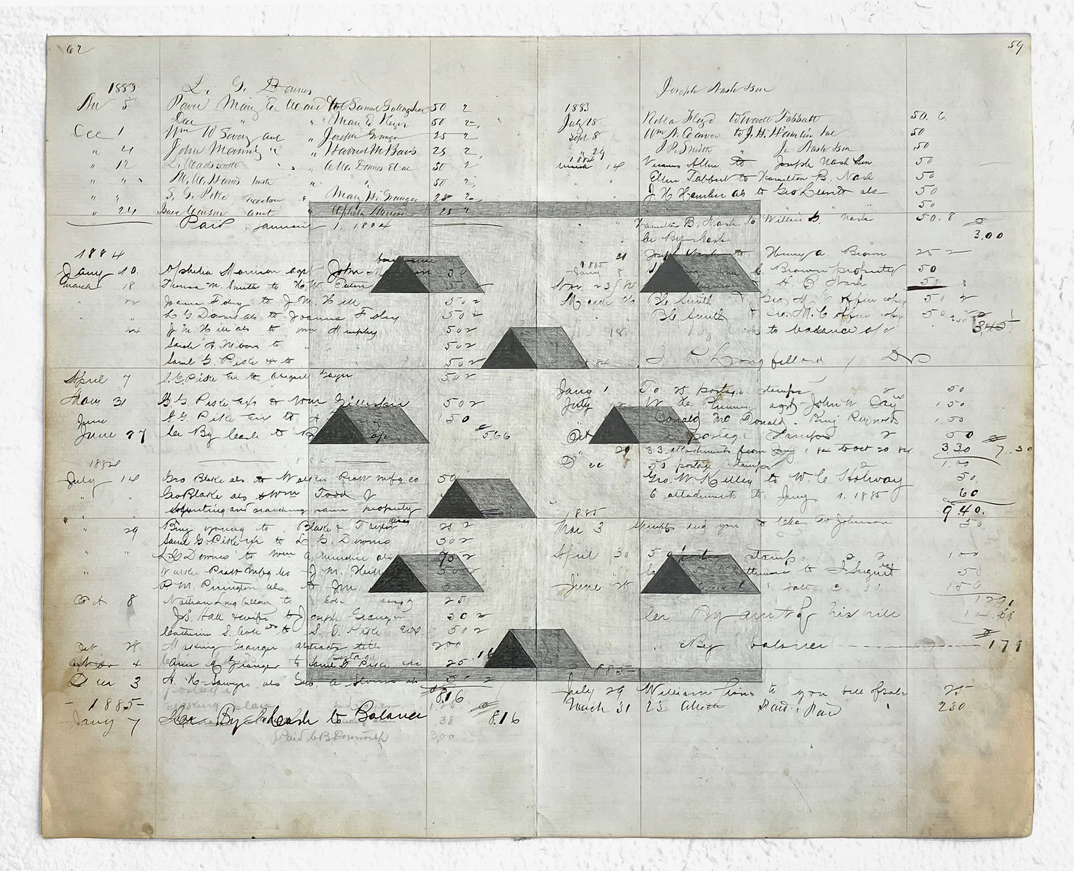 #7 - 13 3/8” x 17 1/2”, graphite on antique ledger paper, 2022. $500.