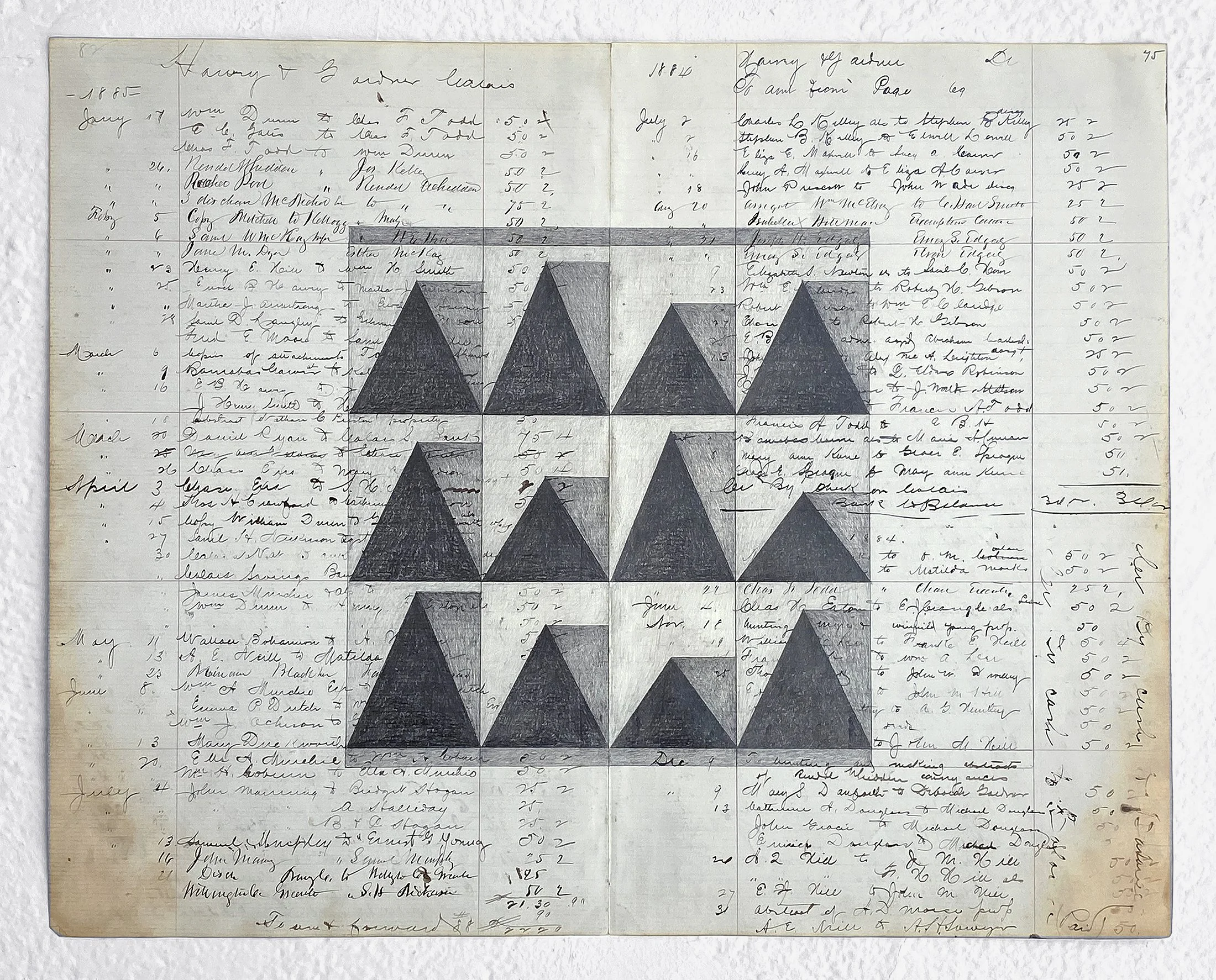#8 - 13 3/8” x 17 1/2”, graphite on antique ledger paper, 2022. $500.