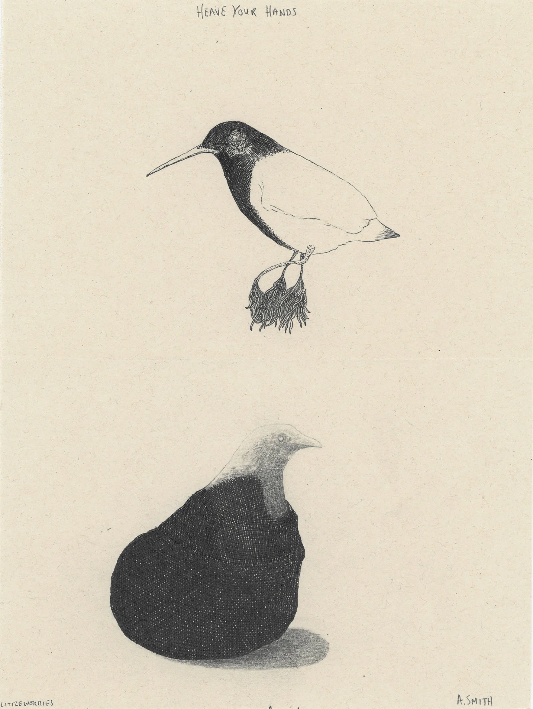 Heave Your Hands - 7 3/4” x 5 3/4”, ink, graphite on paper. $350.