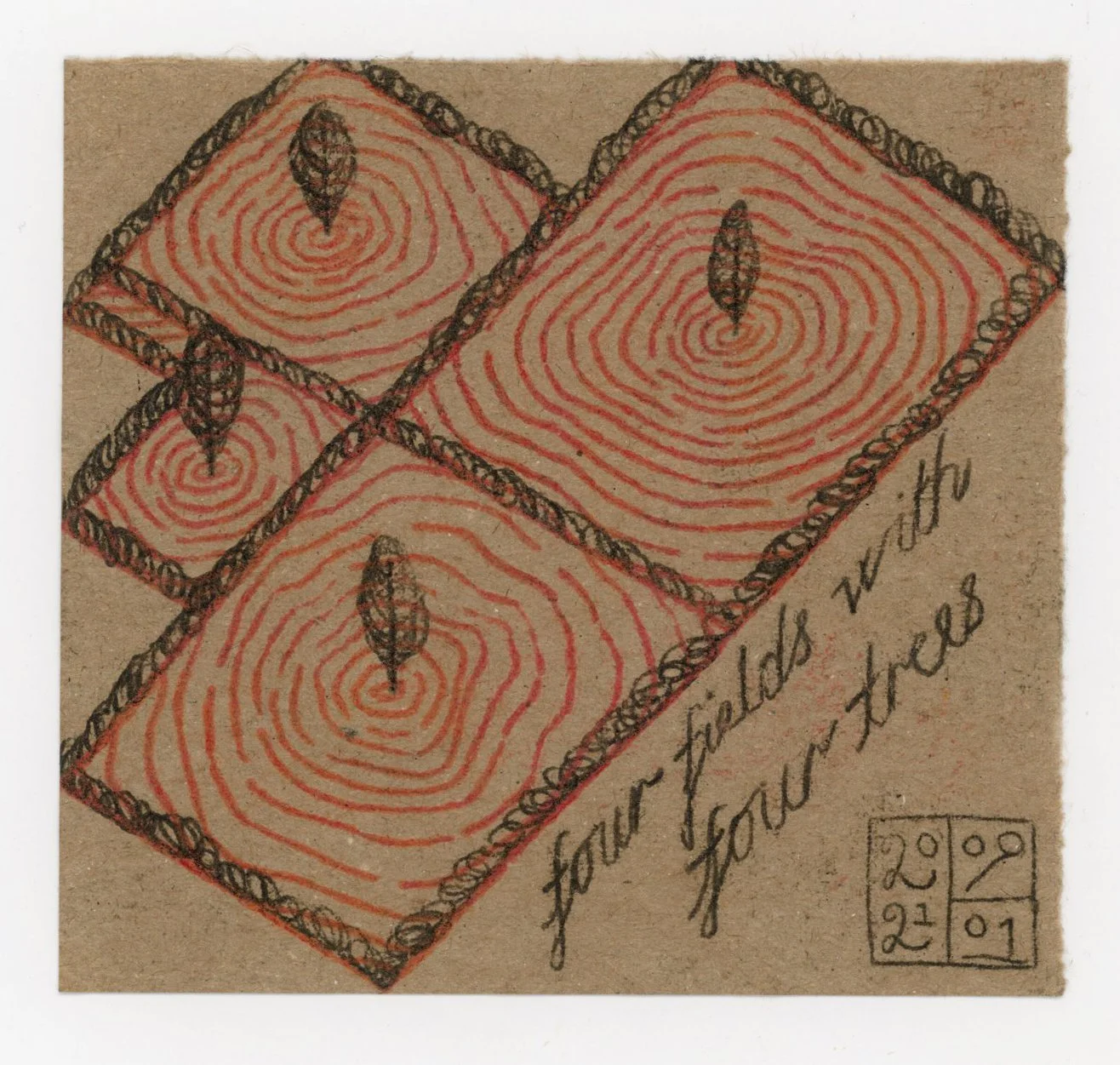 5. Four Fields with Four Trees - 3 5/8” x 4”,