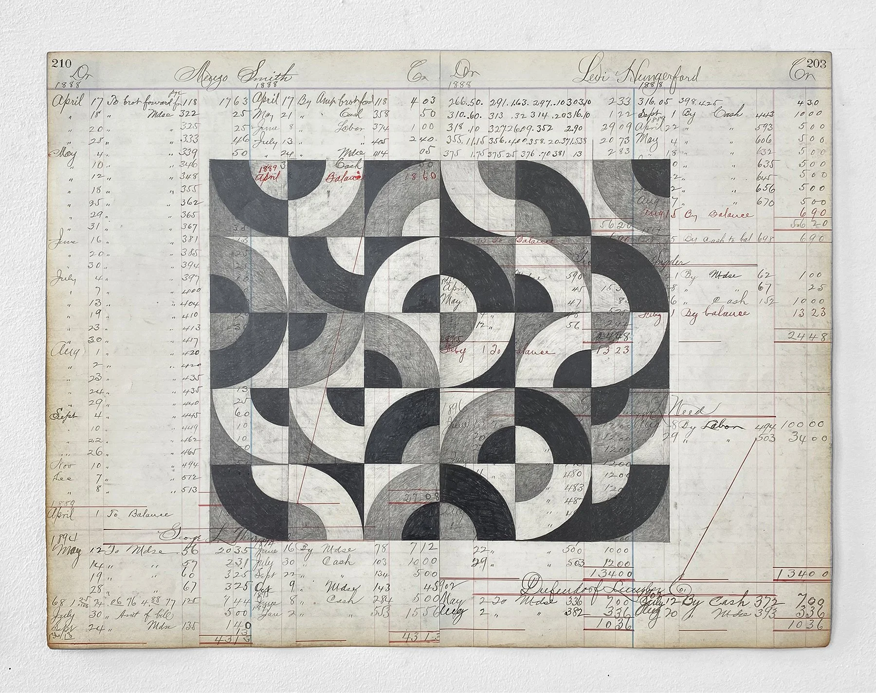 #2 - 15 1/2” x 20 3/4”, graphite on antique ledger page, 2022. $600, SOLD.