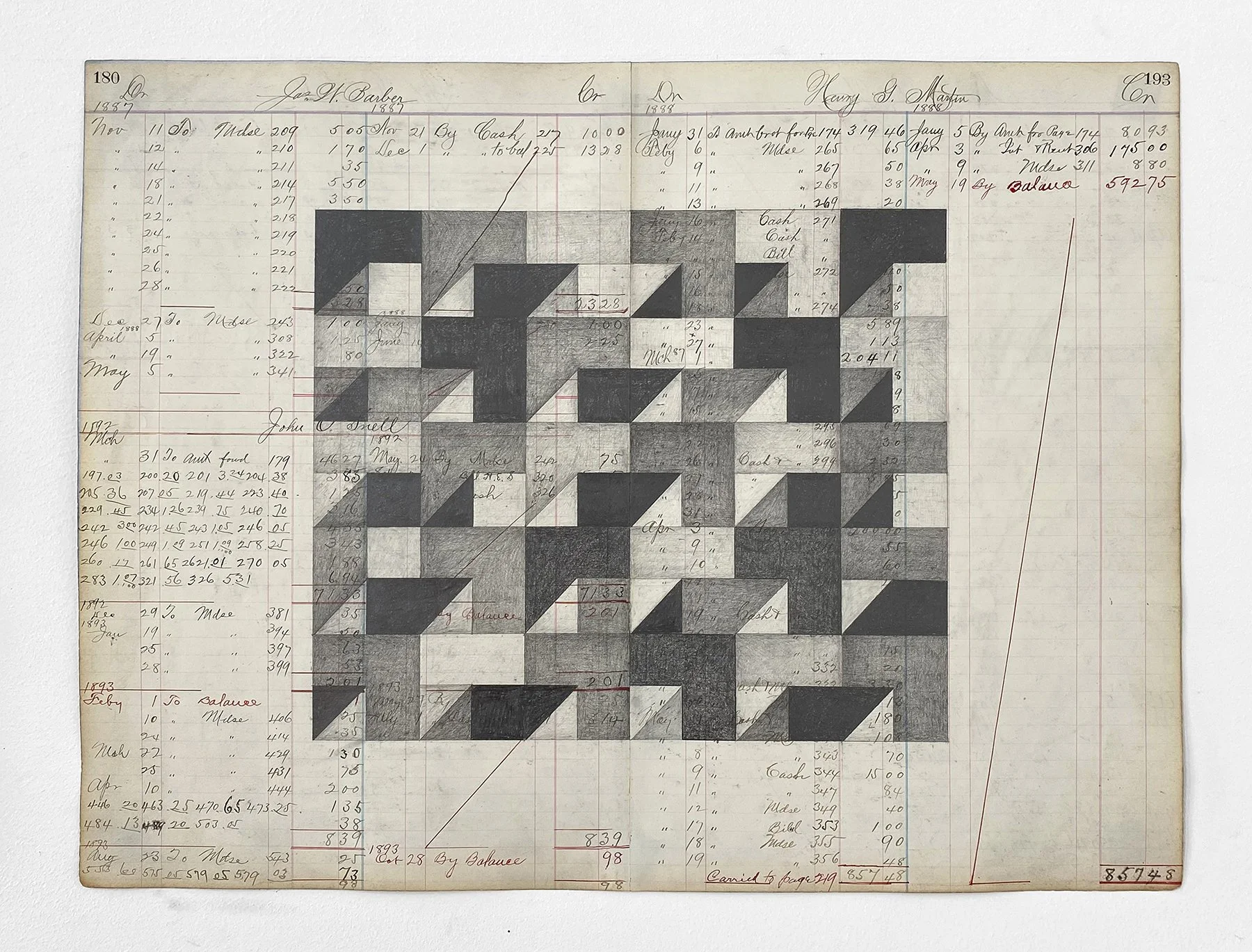#10 - 15 1/2” x 20 3/4”, graphite on antique ledger paper, 2022. $600. sold.