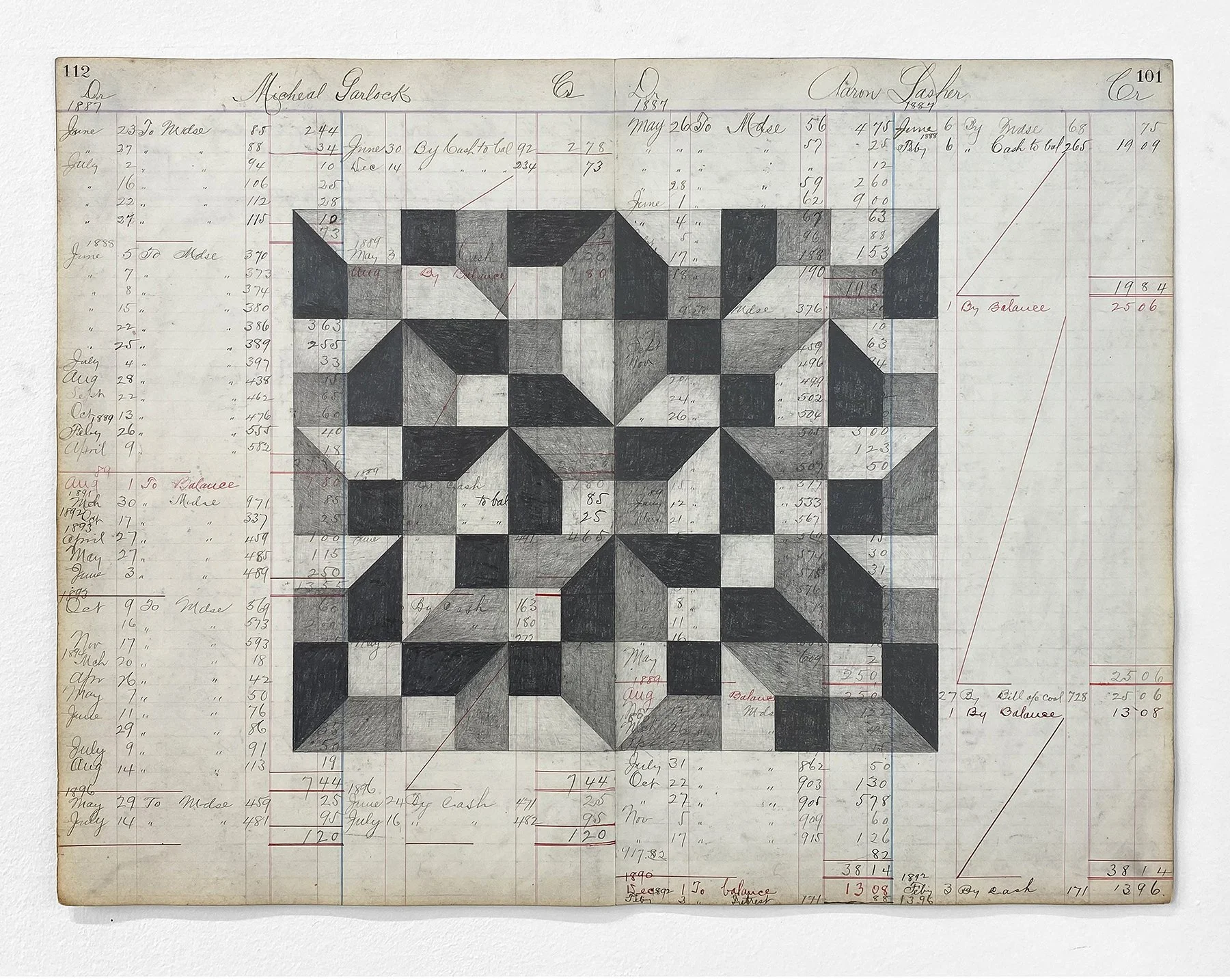 #11 - 15 1/2” x 20 3/4”, graphite on antique ledger page, 2022. $600. sold.