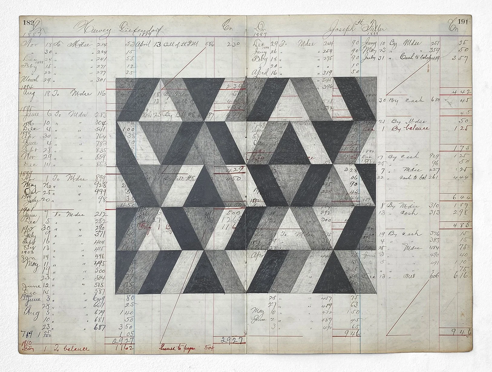 #12 - 15 1/2” x 20 3/4”, graphite on antique ledger page, 2022. $600. sold.