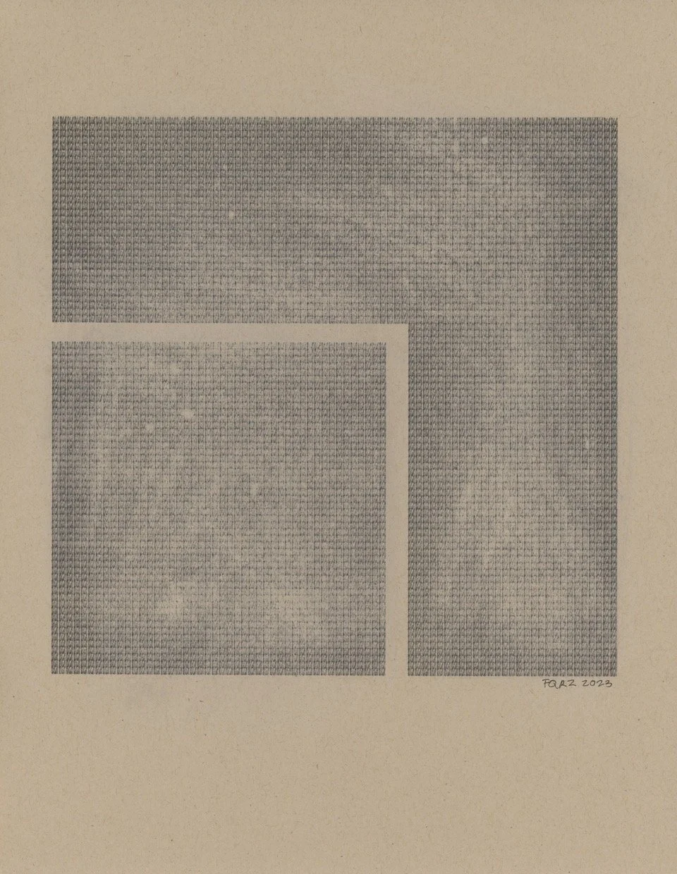 #2023-00661 11” x 8.5”, typewriter ink on craft paper, Olympia SM9 typewriter, all caps, framed. $775.