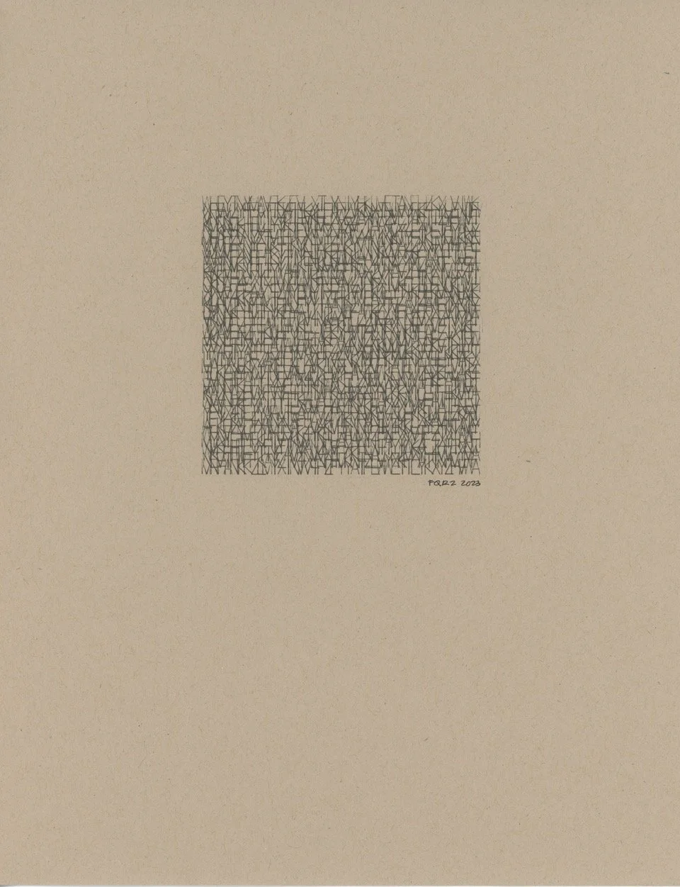 #2023-00624 11” x 8.5”, typewriter ink on craft paper, Olympia SG3-XL font typewriter, framed. $475.