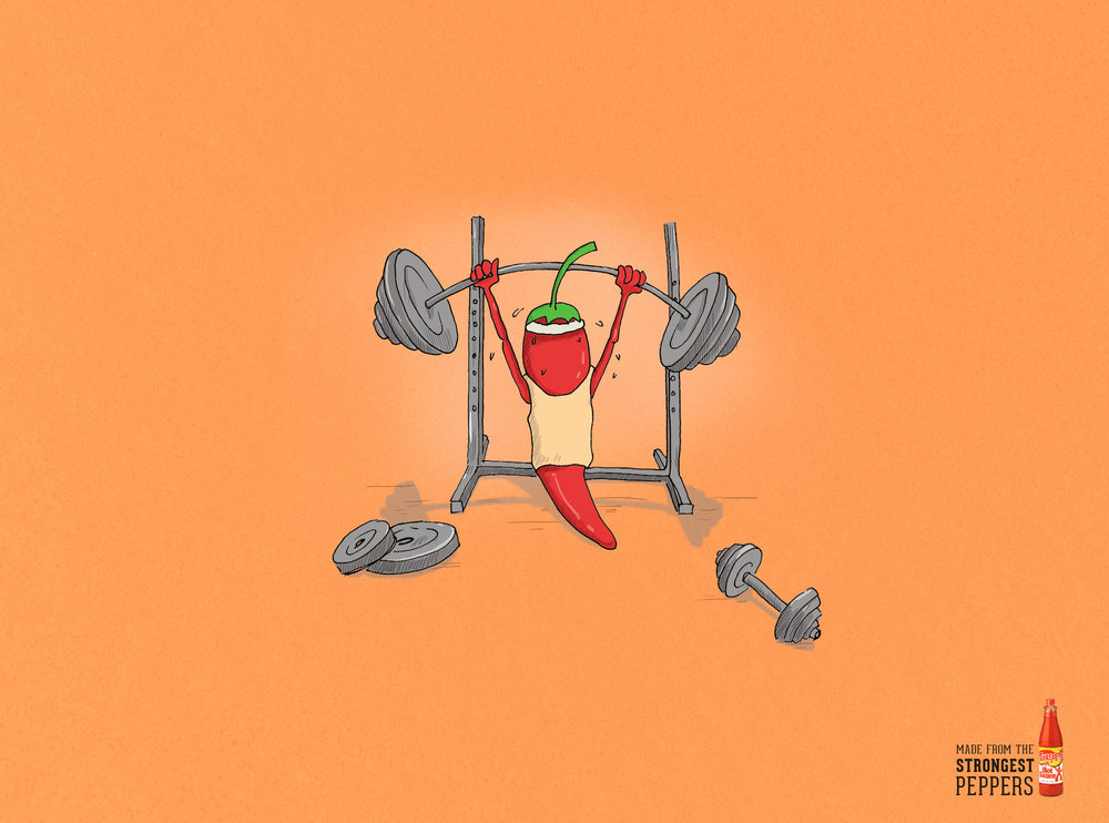 Illustration of Strong Chili Pepper Lifting Heavy Weights