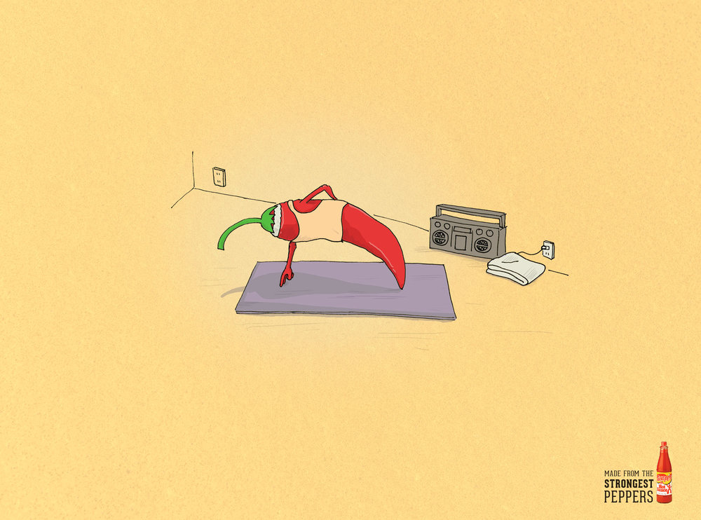 Illustration of Strong Chili pepper doing one handed pushup