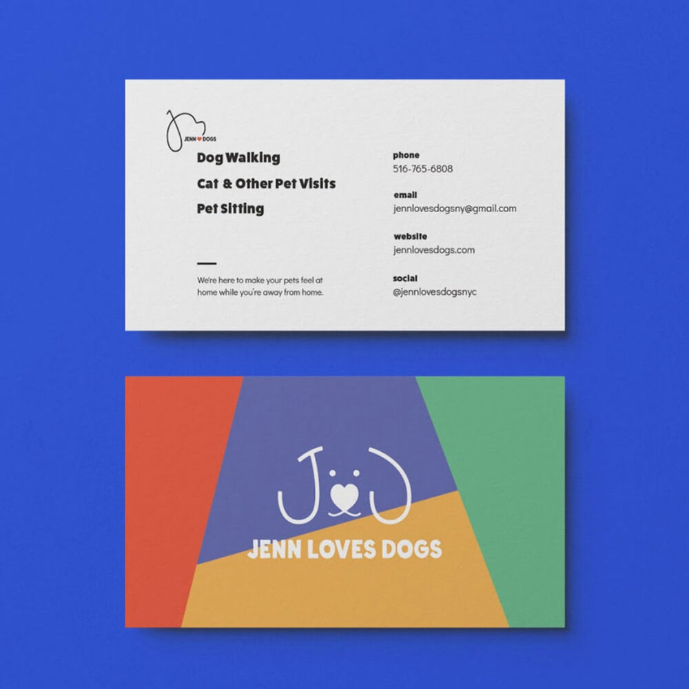 Jenn Loves Dogs Business Card Design Color Pattern