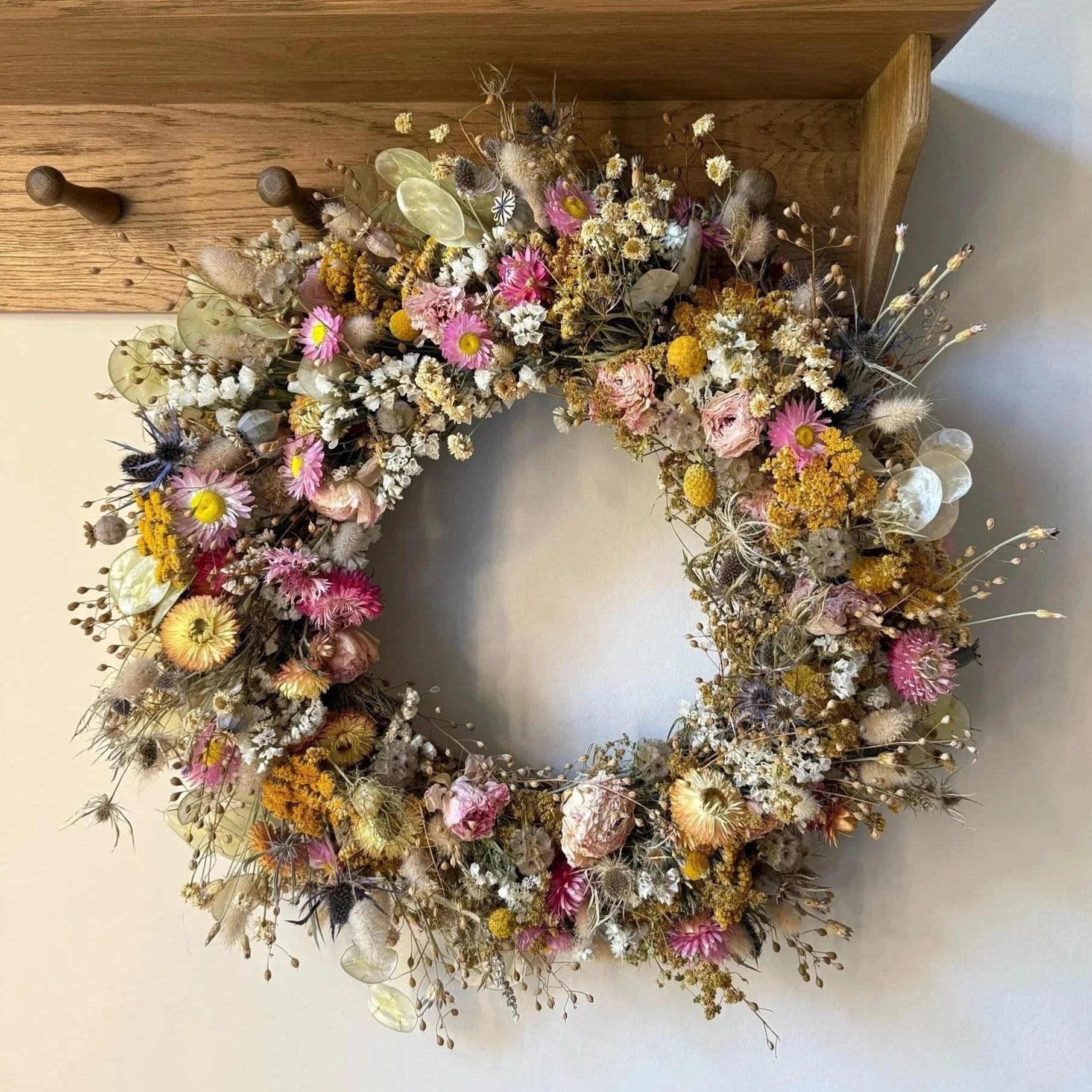 Golden summer dried flower wreath - large as shown