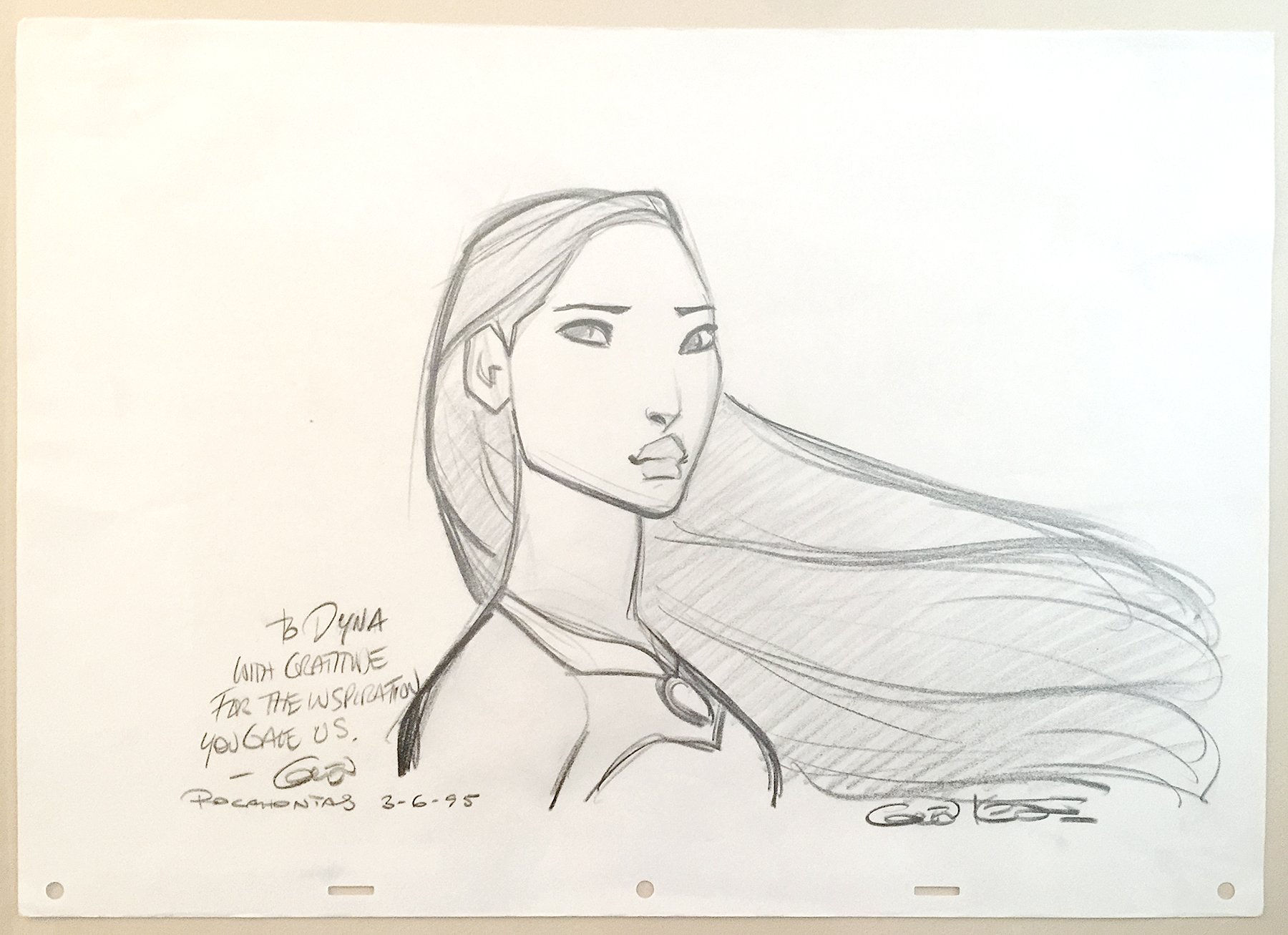 Hand drawn Pocahontas by Glen Keane