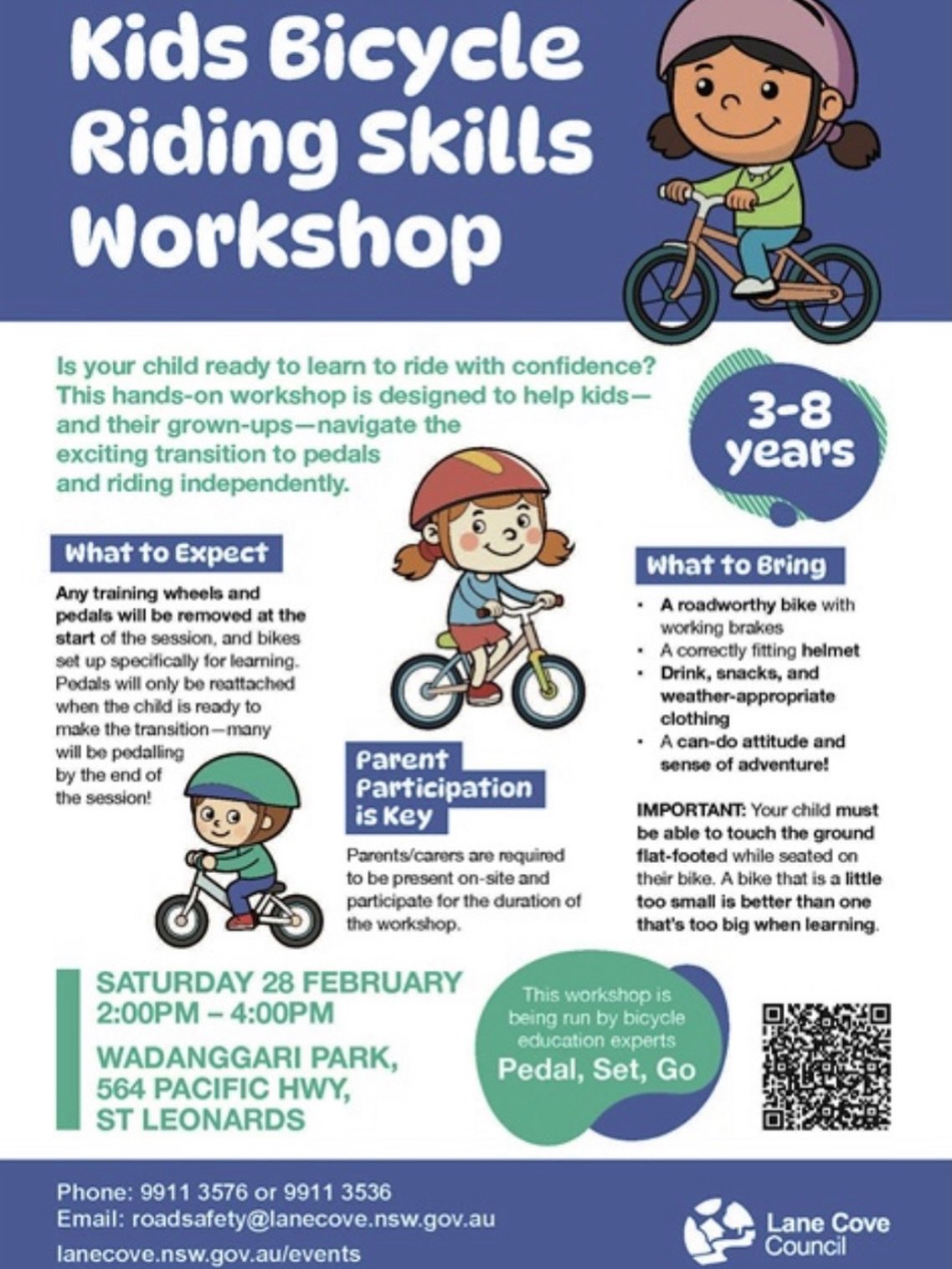 Learn to ride is not about rushing &mdash; it&rsquo;s about the right steps in the right order.

In this workshop, we&rsquo;ll support parents and carers to teach their own kids through the building blocks: balance, gliding, braking, smooth starts an