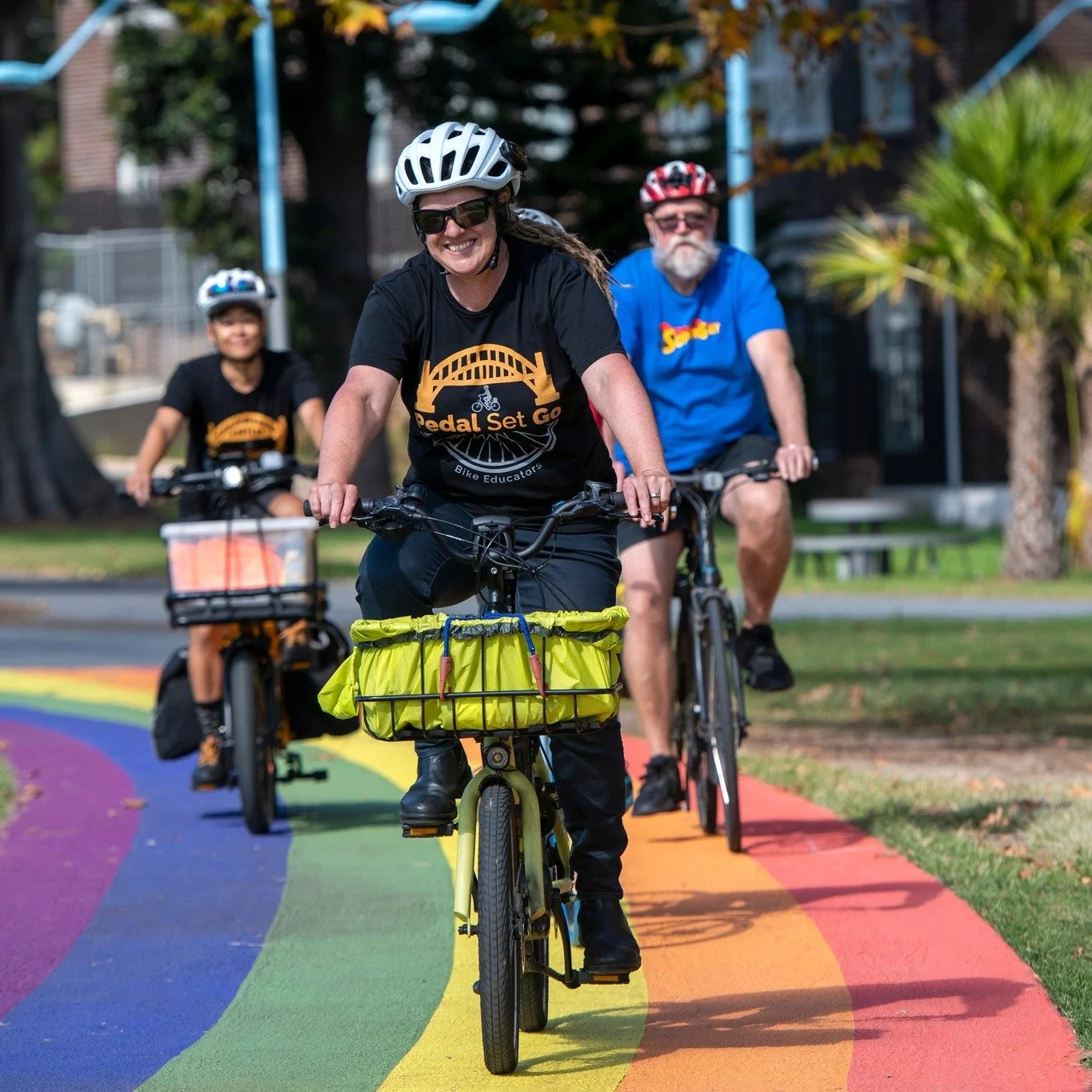 Representation matters in bike education.

Pedal Set Go is women and queer led, and that shapes how we teach.

We know that confidence, comfort and belonging matter just as much as bike skills.

For many people, especially women, LGBTQIA+ people and 