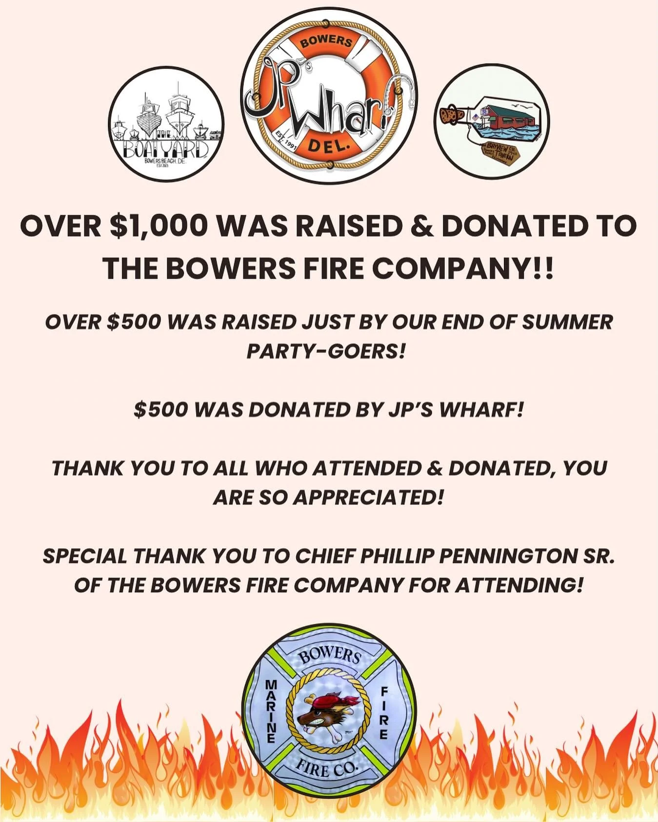 The second annual End of Summer Party was a BLAST! Despite the weather, you all partied hard AND took care of our local community! 🚒 We are so grateful to each &amp; every one of you, we&rsquo;ll see you in The Boatyard again in May of 2026! ☀️