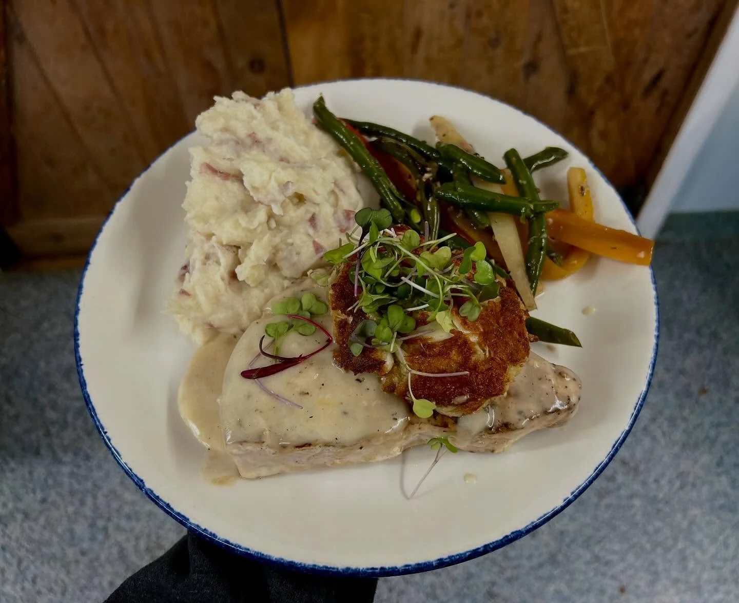 Come warm up &amp; dry off with us today! We&rsquo;ve got beautiful swordfish in today! Topped with a house-made lemon peppercorn cream sauce &amp; you can also get it stuffed with jumbo lump crab meat!! Reminder to take Clifton Cubbage Dr instead of