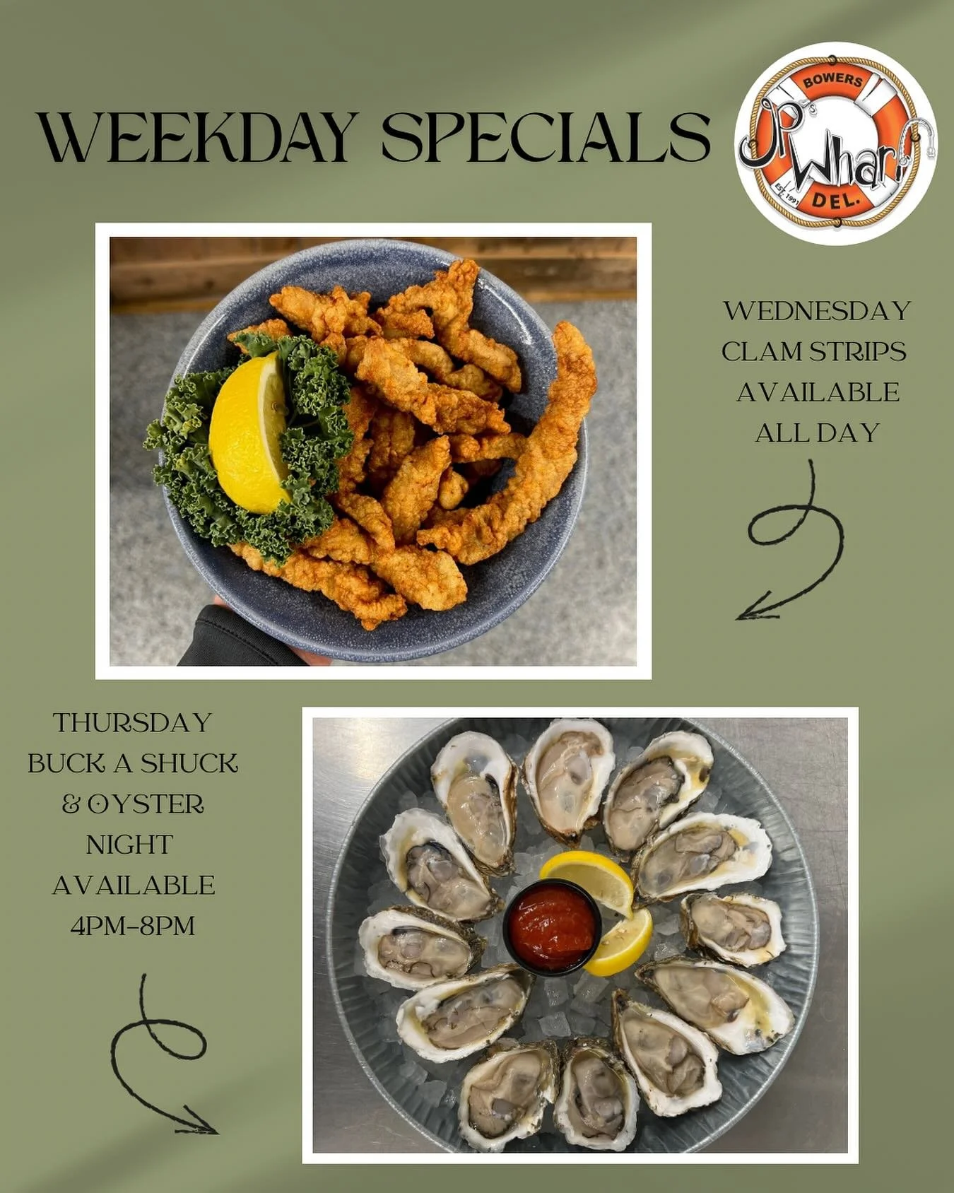Weekday specials will run until the end of our season, November 23rd!! 🦪 See you later today for Wednesday clam strips!!