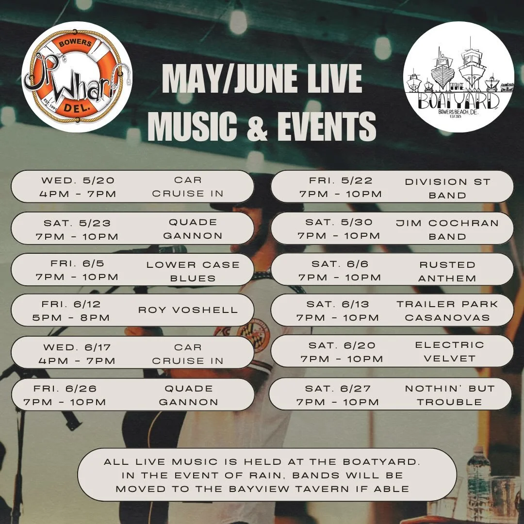 We are SO excited for a summer full of fun &amp; live music!!! You can catch our full list of live music &amp; events on our website! 🎶 Stay tuned for The Boatyard&rsquo;s grand opening weekend details!! ⚓️