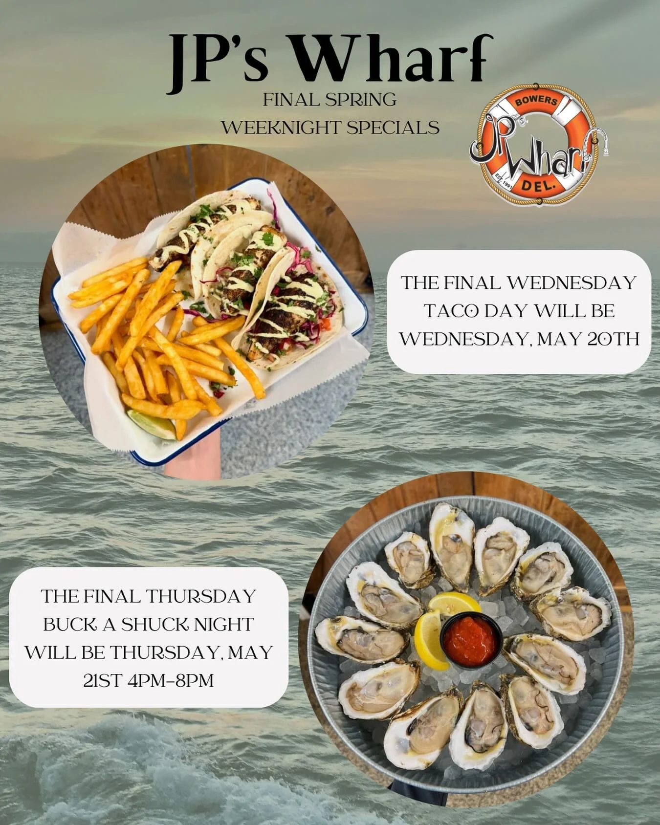 Join us this week &amp; next for our final spring weeknight specials!! We&rsquo;re serving up shrimp &amp; mahi tacos until 8pm tonight! 🌮