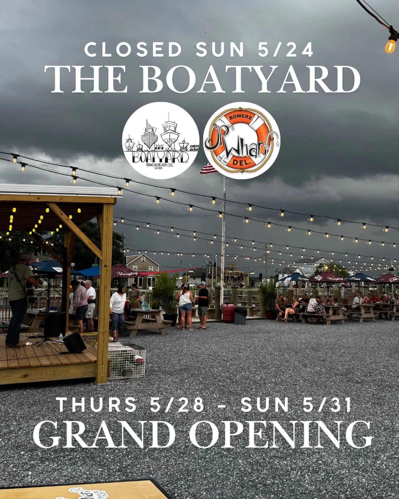 JP&rsquo;s Wharf is open today from 12pm-6:30pm!! Weather just didn&rsquo;t cooperate with us this weekend for The Boatyard. The grand opening weekend will be moved to next week! More info to follow! ⚓️⚓️