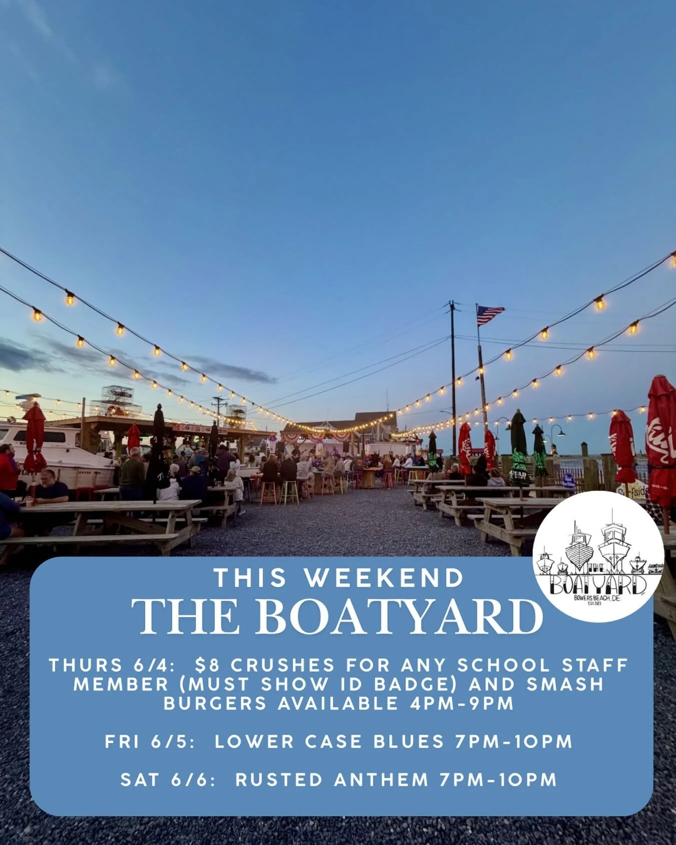 Looking to be a BEAUTIFUL weekend!! The Boatyard is the place to be, come see us! 🎸🍊