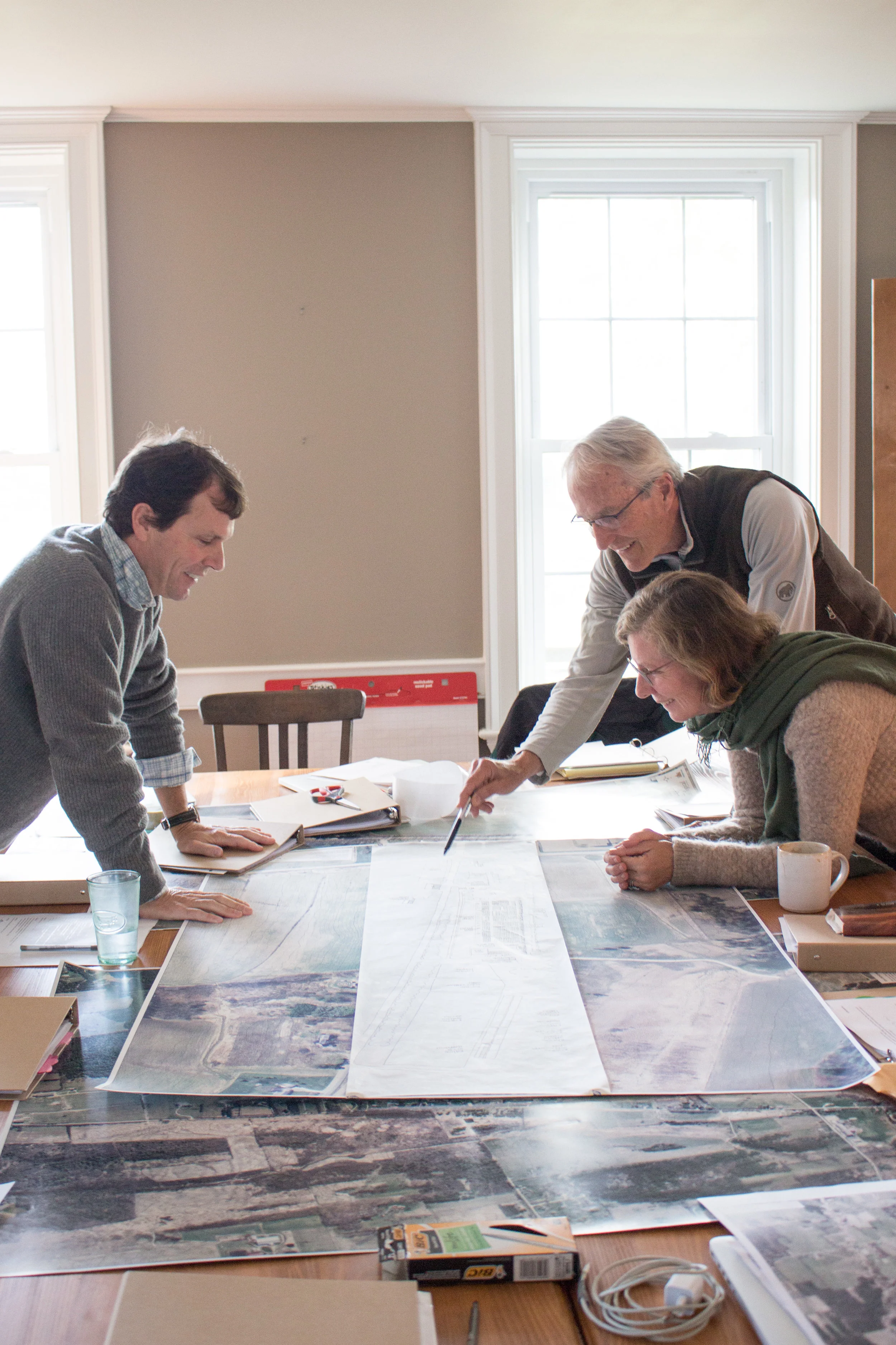 Peter Swift, Diana McCargo and Grant McCargo farm planning and visioning in October 2015.