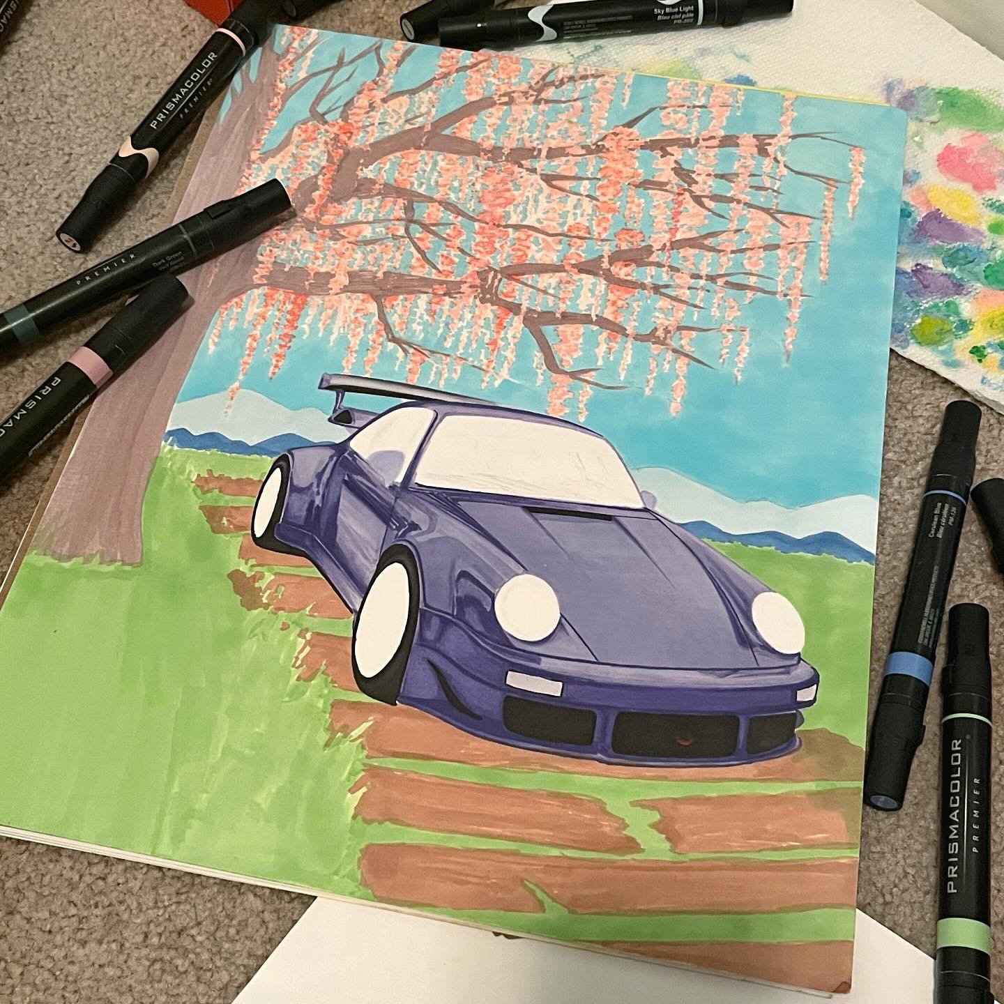 Been about 3 years since i started this and put it away. I can&rsquo;t remember what the vision was so we&rsquo;re just winging it 😅 &ldquo;trust the process&rdquo;
.
.
.
#fromthearchives #backtowork #porscheart #rwb #cherryblossom #restART #markera