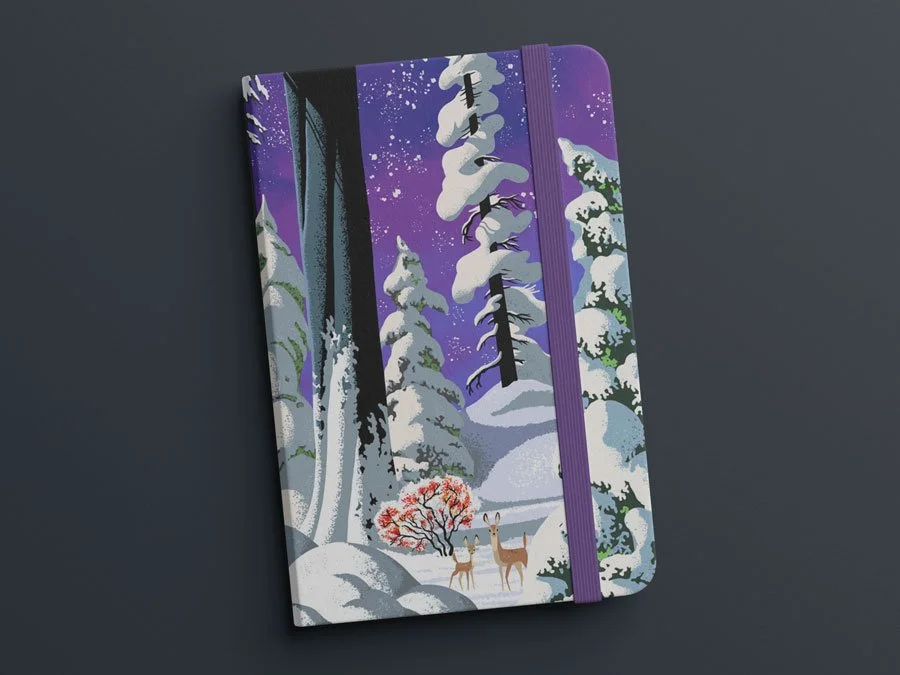 Snowy Forest with Deer Illustration