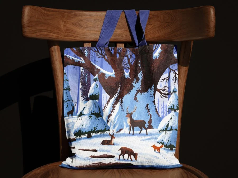 Deer Forest Illustration Tote Bag