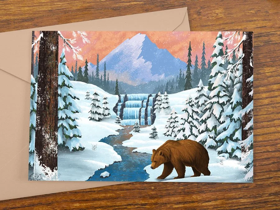 Bear Falls Illustration Greeting Card