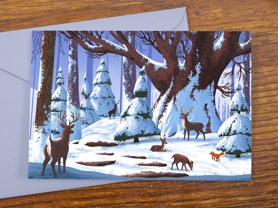 Deer Forest Illustration Greeting Card