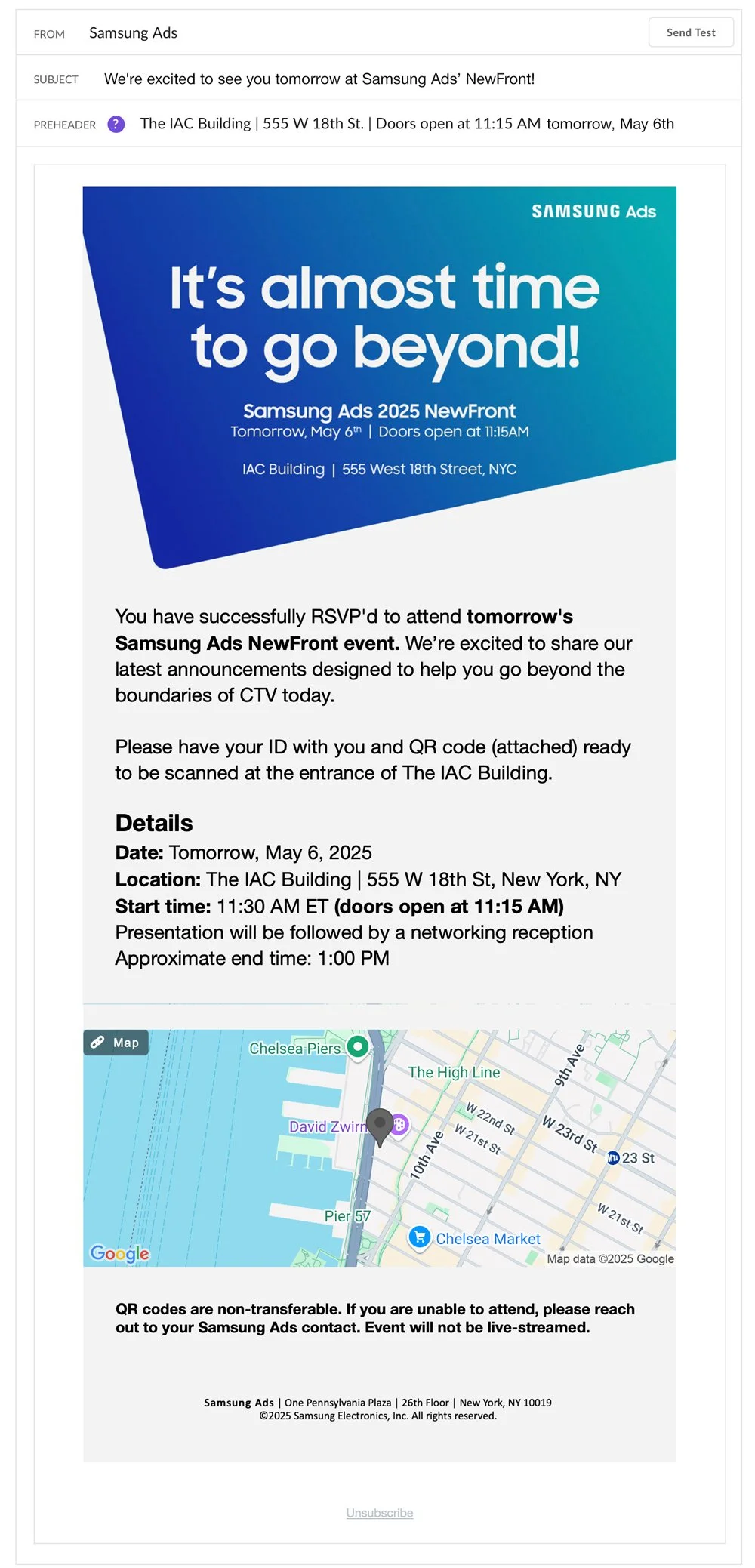 Samsung Ads 2025 NewFront - Event Reminder Email