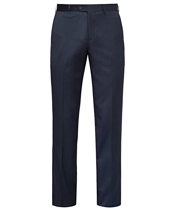 Blue Flat-Front Wool Blend Trousers 