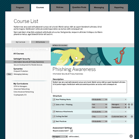  From this menu, program managers would select which chapters of the  course would be seen by the different staff groups. For example,  customer service staff might see a broad overview of the concepts being  taught, while IT staff would be required 