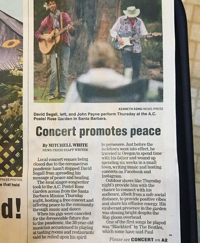 Look Ma, we made the front page of the paper! #musicheals #musicforpeace #peace #love #healing #santabarbara #outdoorconcert #singersongwriter #805music