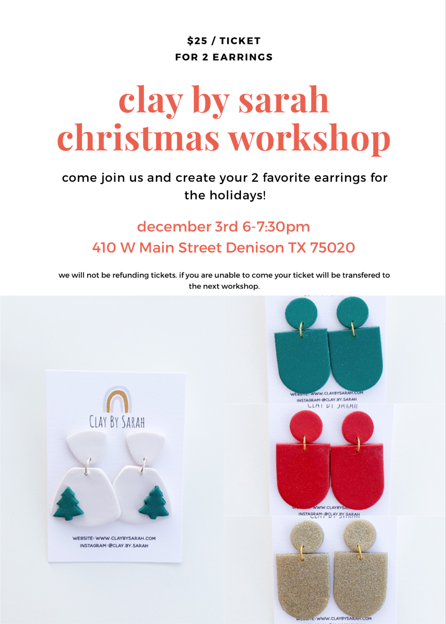 DIY Christmas Themed Clay Earring Workshop with Clay by Sarah