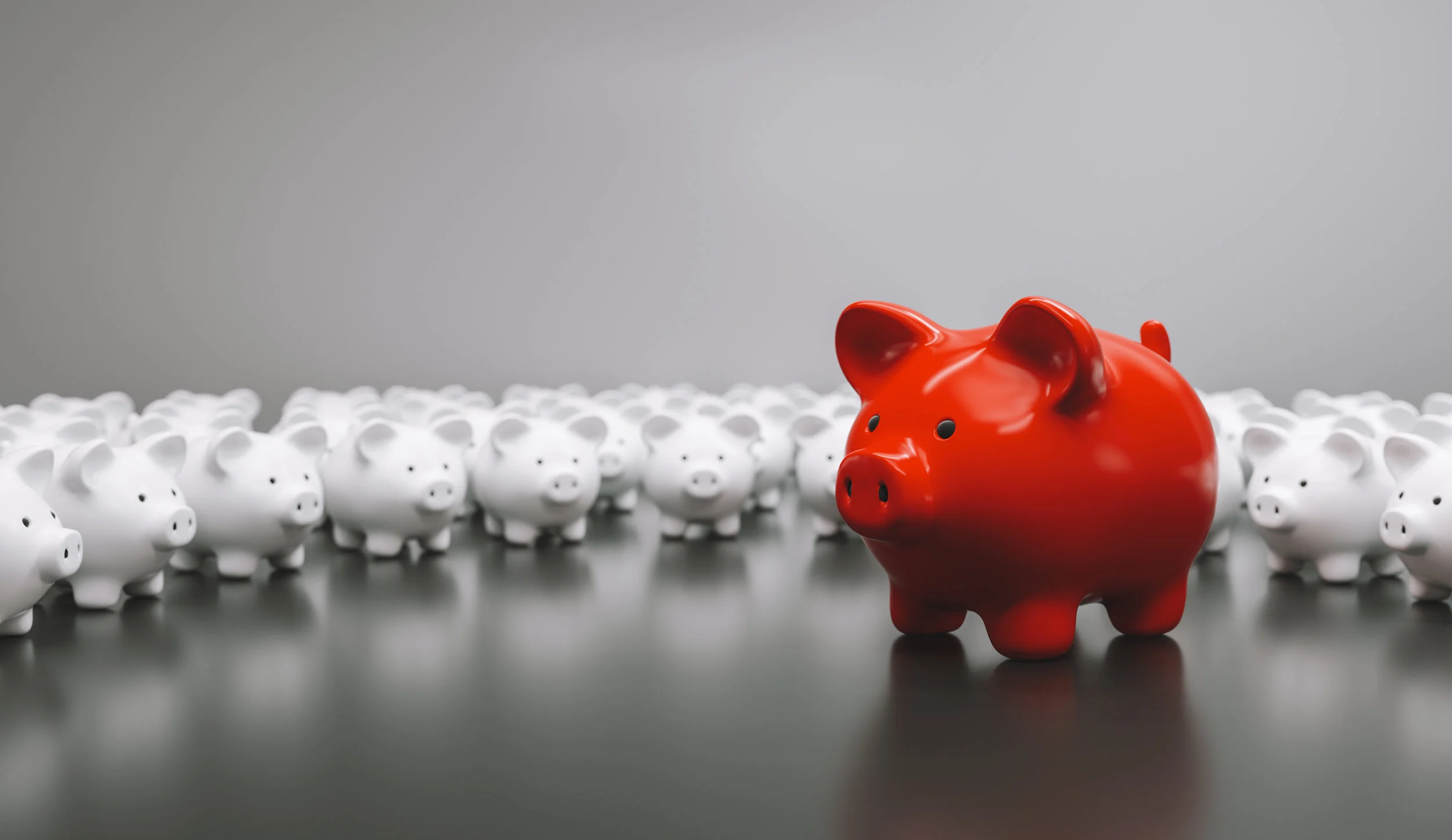 Big red piggy bank with small pink piggy banks, investment and development concept