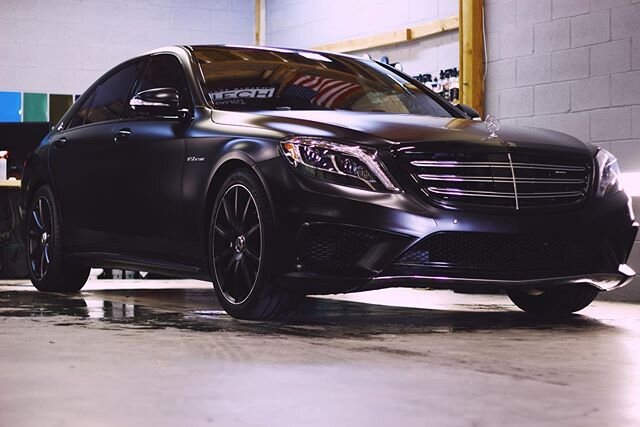 Mercedes S65 project we completed a while back. @3mfilms Satin Black, a classic.