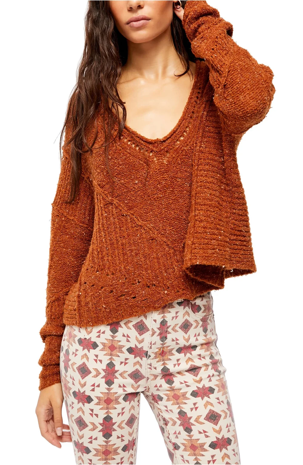 Free People Seashell Openwork Crop Sweater