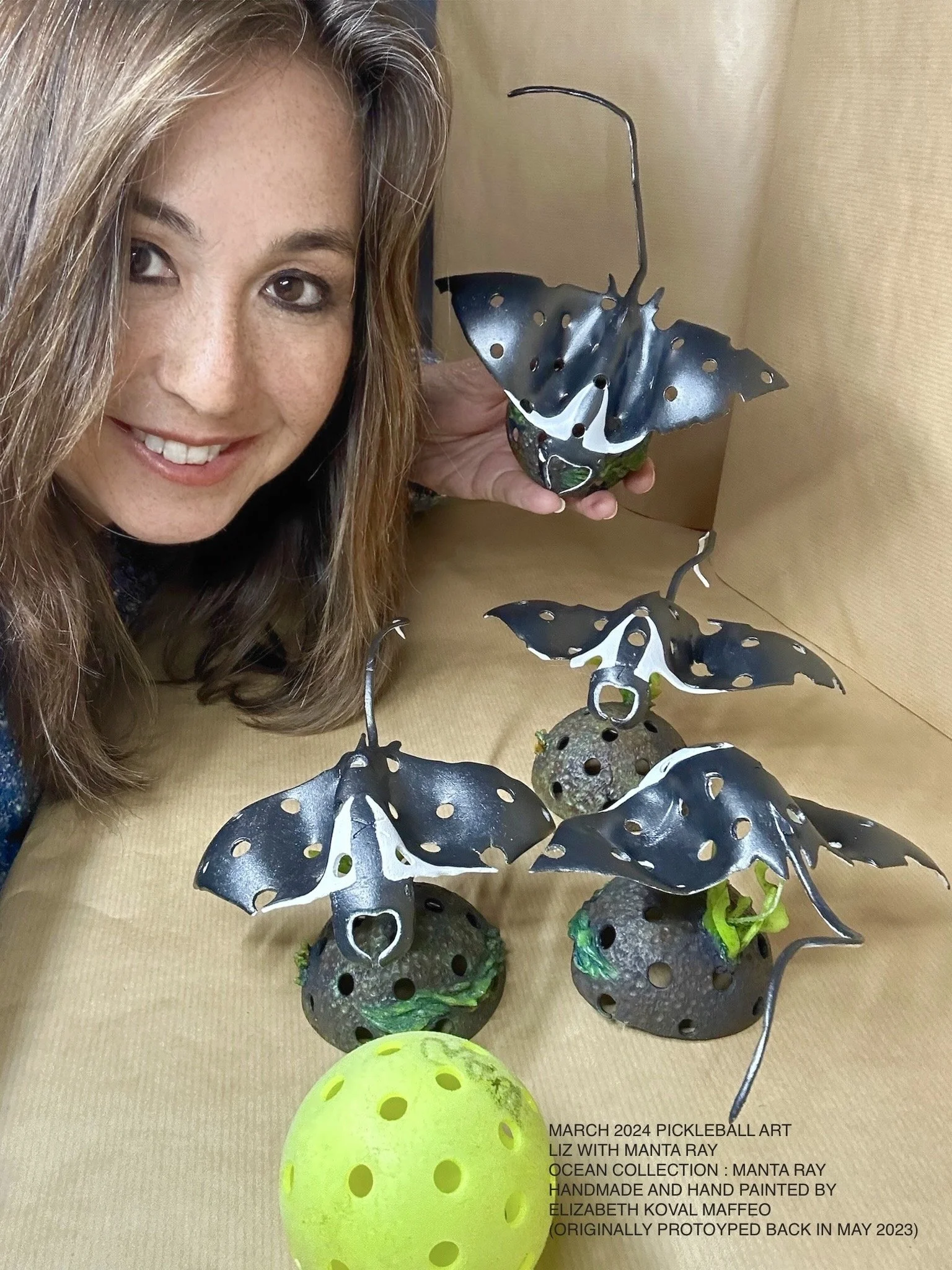 Handmade Recycled Pickleball Art - Manta Ray