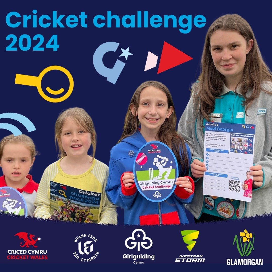 🏏Girlguiding Cymru Cricket Challenge 2024.

Our third Cricket Challenge pack is here! - Giving members the opportunity to get active, have fun, and make new friends. 
Our partnership with Cricket Wales continues to allow members from all sections to