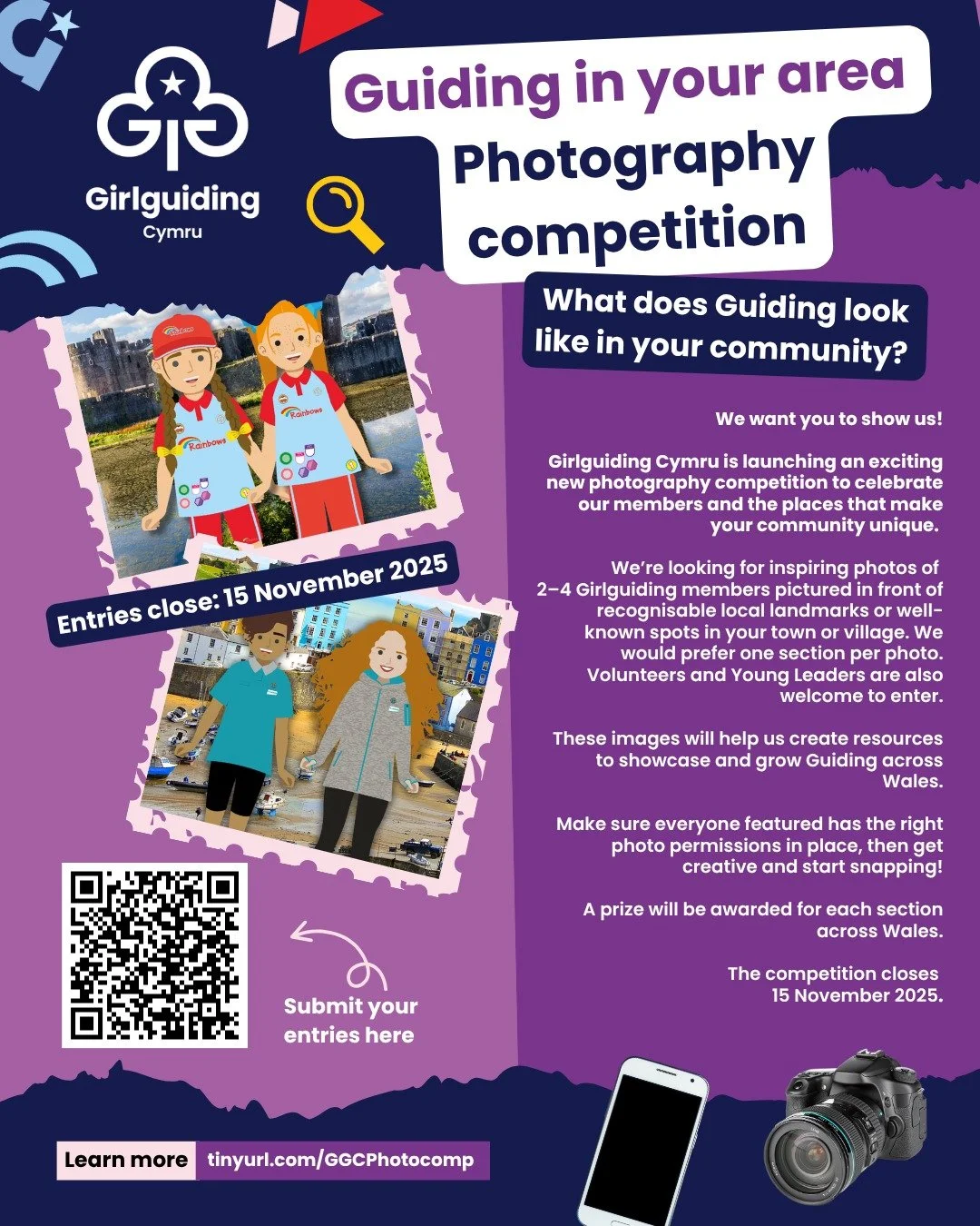📸 Girlguiding Cymru &ndash; Guiding in Your Area Photography Competition 📸
What does Guiding look like in your community? We want you to show us!
Girlguiding Cymru is launching an exciting new photography competition to celebrate our members and th