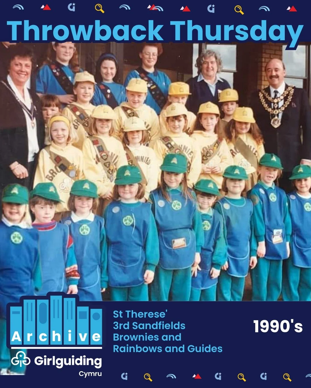🌟 Throwback Thursday is back! 🌟
We&rsquo;re taking a trip down memory lane with this amazing photo of St Therese&rsquo; 3rd Sandfields Brownies, Rainbows and Guides from the mid-90s! 💛💙💜

So many smiles, adventures, and lifelong friendships, pro