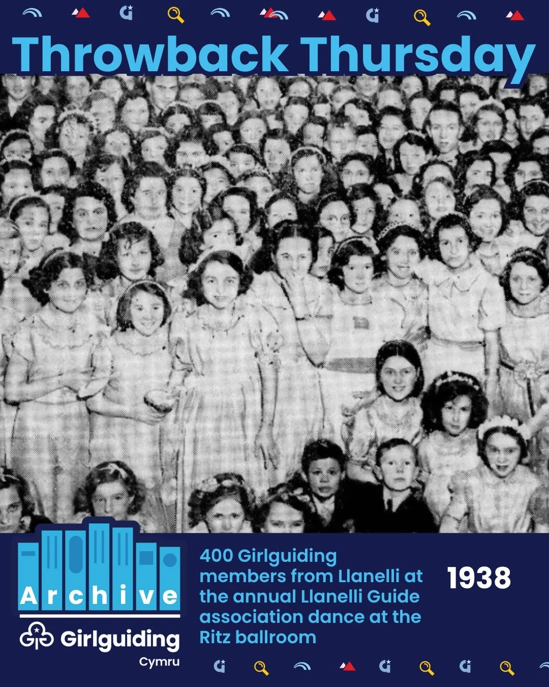 🌟 Throwback Thursday is here! 🌟

We&rsquo;re taking a trip down memory lane with this amazing photo of Girlguiding Carmarthenshire members in 1937. This photo shows 400 Girlguiding members from Llanelli at the annual Llanelli Guide association danc