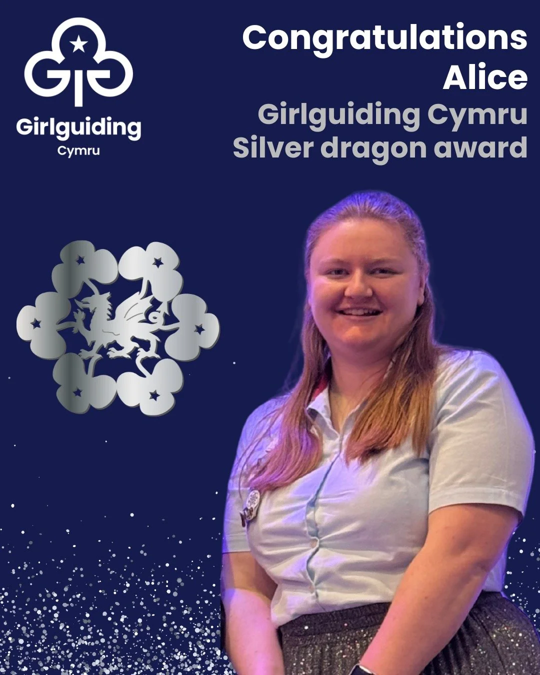 🎉 Congratulations, Alice! 🐉✨
We are incredibly proud to share that our former Assistant Chief Commissioner, Alice Cleave, was awarded the prestigious Girlguiding Cymru Silver Dragon Award at the Thanks event in Newtown on Saturday, 25 October 2025.
