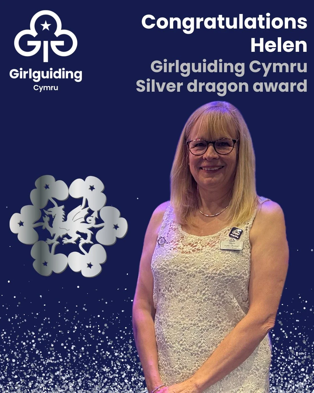 🐉✨ Congratulations Helen ✨🐉
We are delighted to share that our wonderful Finance Manager, Helen, was awarded the prestigious Girlguiding Cymru Silver Dragon Award at the Girlguiding Cymru Thanks event in Newtown on Saturday, 25 October 2025.
Helen 