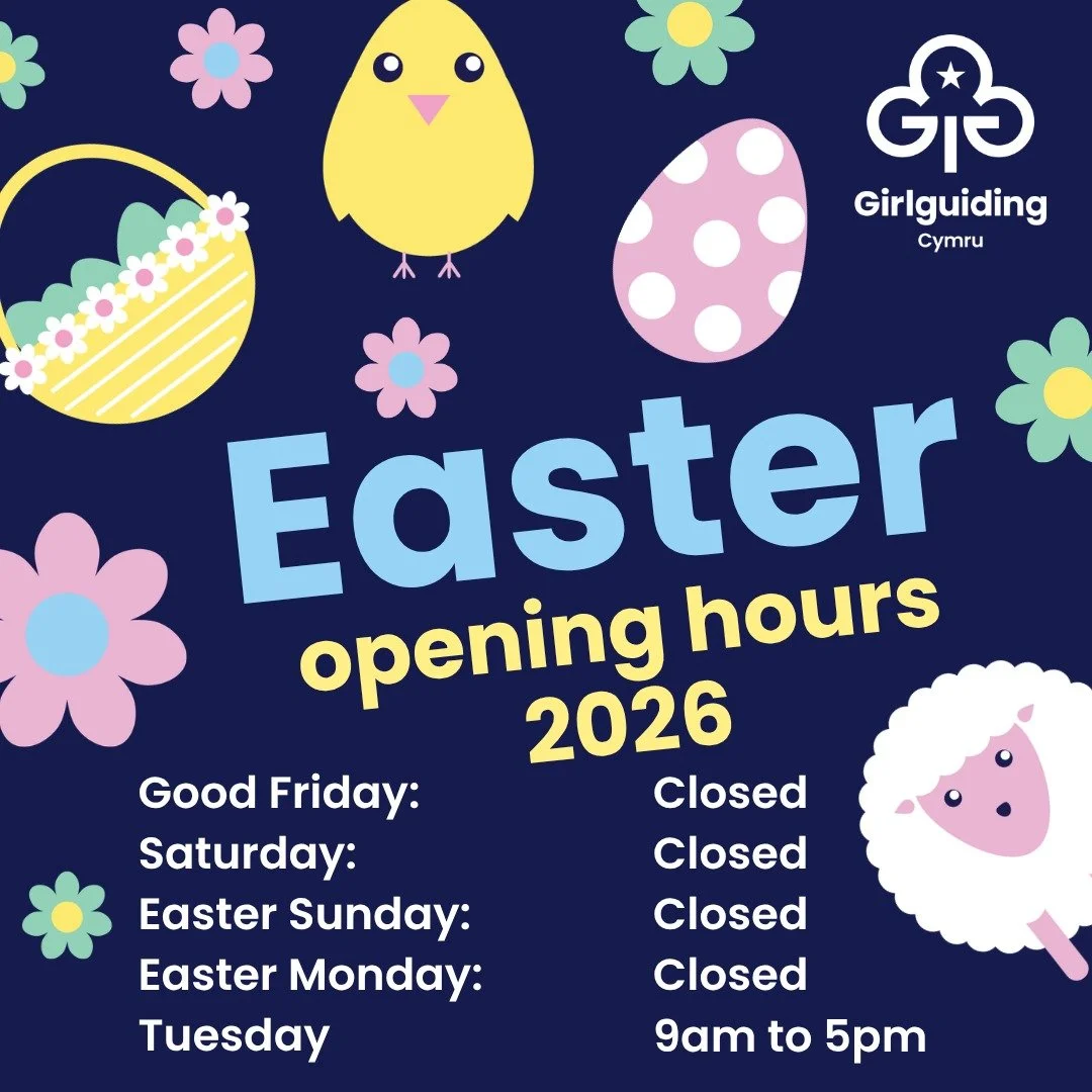 🐣Easter opening hours 

Girlguiding Cymru will be closed on Good Friday, Saturday, Easter Sunday, and Easter Monday. 

Our offices will be closed during this time.
We hope everyone celebrating Easter has a wonderful holiday filled with rest, fun, an