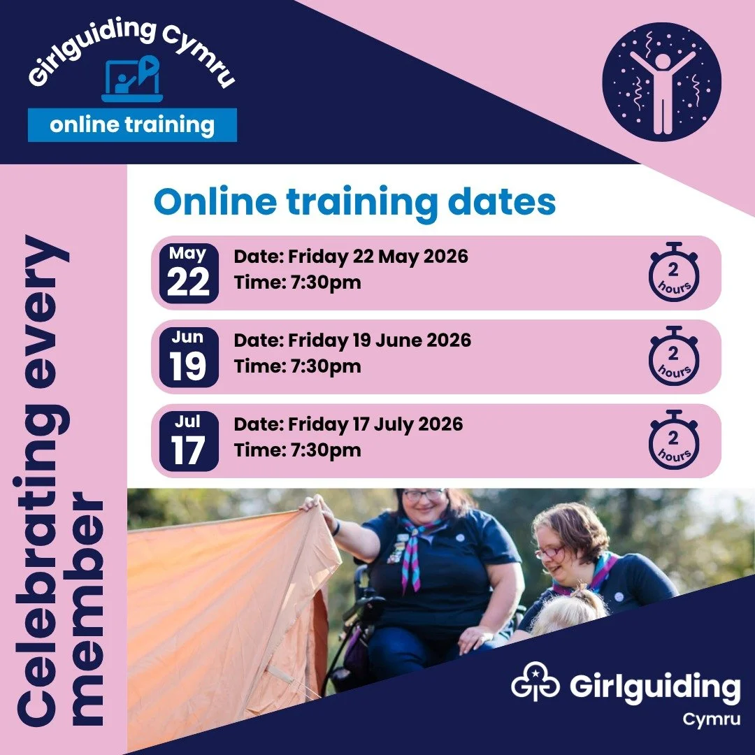 💻 New Training Date: Celebrating Every Member April-July 2026

A new date is now available for Celebrating every member training with Girlguiding Cymru.

This session will support you to create a welcoming environment for all members, with practical