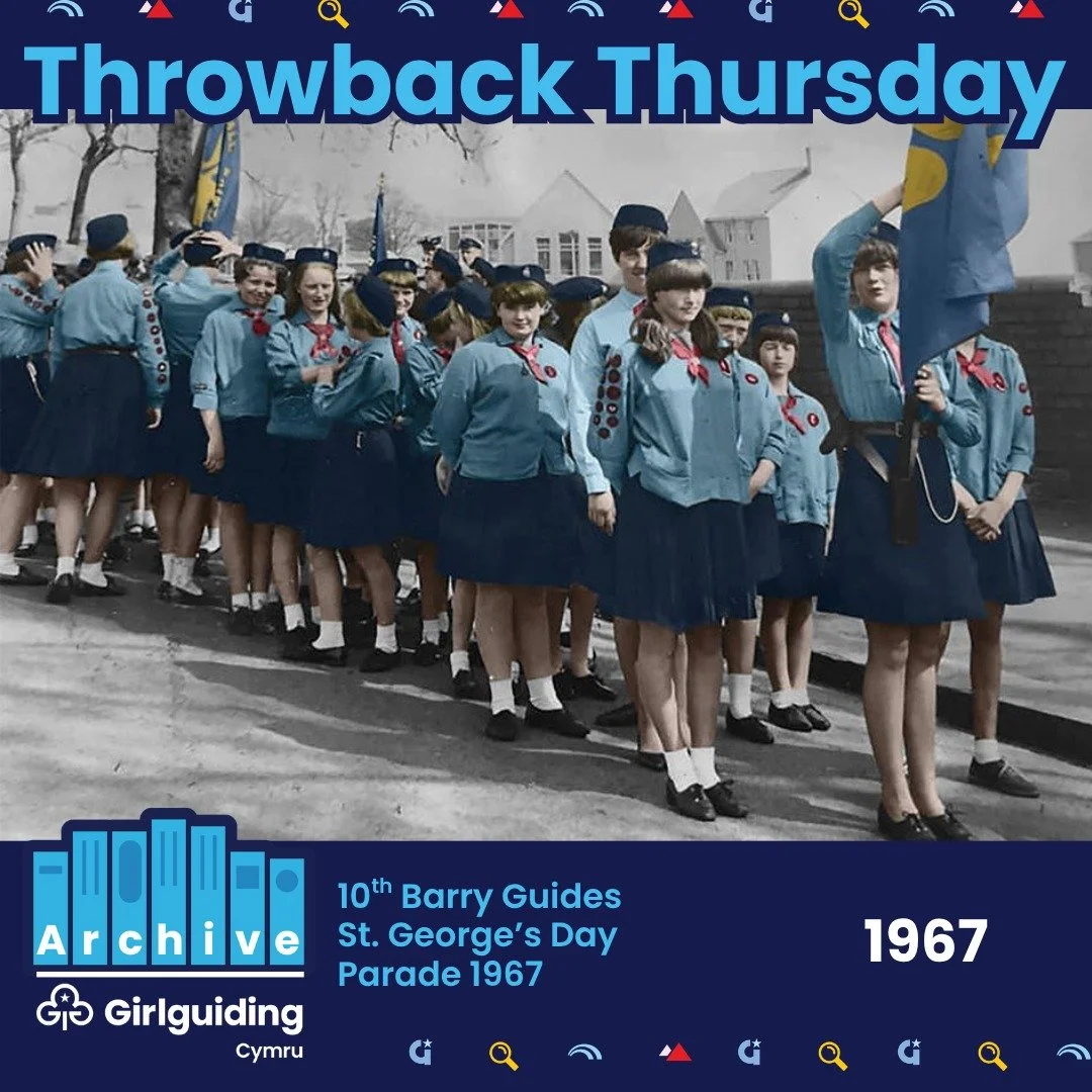 🌟 Throwback Thursday is here! 🌟
↩️We&rsquo;re heading back in time with this fantastic photo of 10th Barry Guides from Girlguiding Cardiff and East Glamorgan.

The photo shows the Guides in 1967 lining up for a St. George's Day parade in All Saints